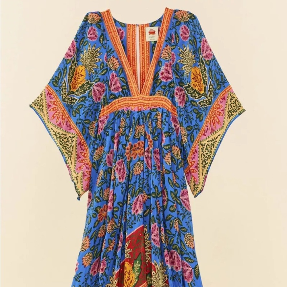 Farm Rio Blue Pineapple Garden Kaftan Dress